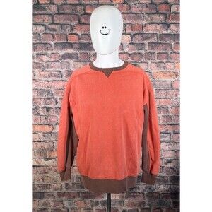 Men’s Orange Brown Colorblock Crew Neck Pullover Long Sleeve Sweatshirt Size S